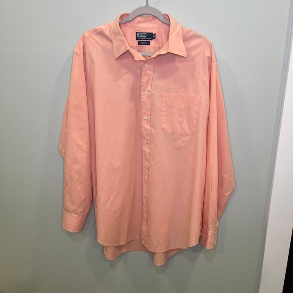 Polo Ralph Lauren Andrew Classic Fit Shirt Mens 17.5 34/35 Peach Houndstooth